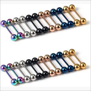 Surgical Stainless Steel Straight Barbell Tongue Rings Nipple Piercing Jewelry